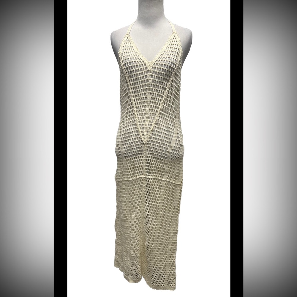 Lascana Tie Neck Crochet Knit Swim Cover up
